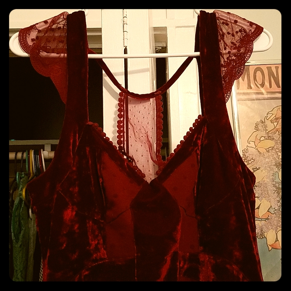 Free People Stunning Velour & Polkadot Bodycon